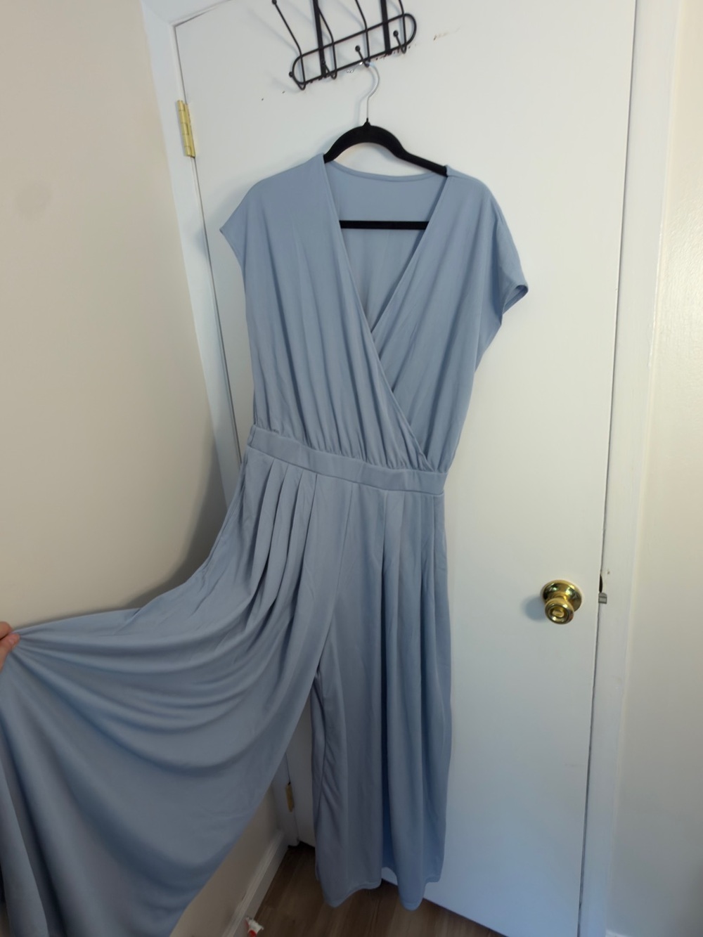 Soft Sky-Blue Wrap Jumpsuit with Defined Waist